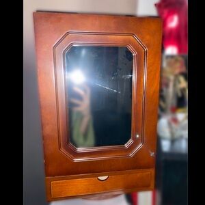 Vintage Brown wooden spinning jewelry box cabinet with mirror and drawers